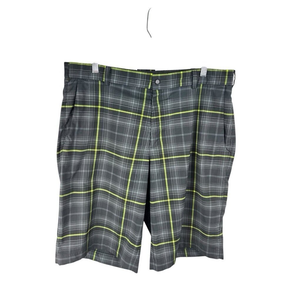 Nike Golf Men's 36 Dri-Fit Performance Wear Shorts Gray Neon Yellow Plaid EUC‎